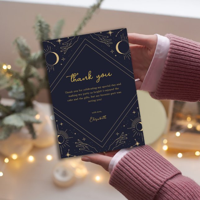 Cartões de agradecimentos de Lua do Horoscópio Mís (Blue Mystic Horoscope Moon Thank You Card)