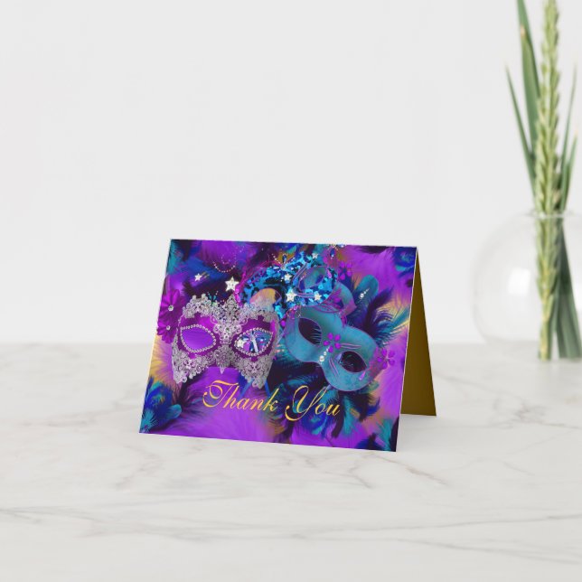 Cartões de agradecimentos de Máscaras Azul e Doura (Frente)