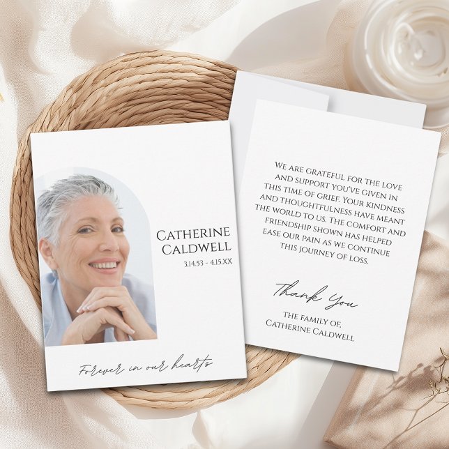 Cartões de agradecimentos de Memorial de Fotografi (Minimalist Arch Photo Memorial Thank You Card
)