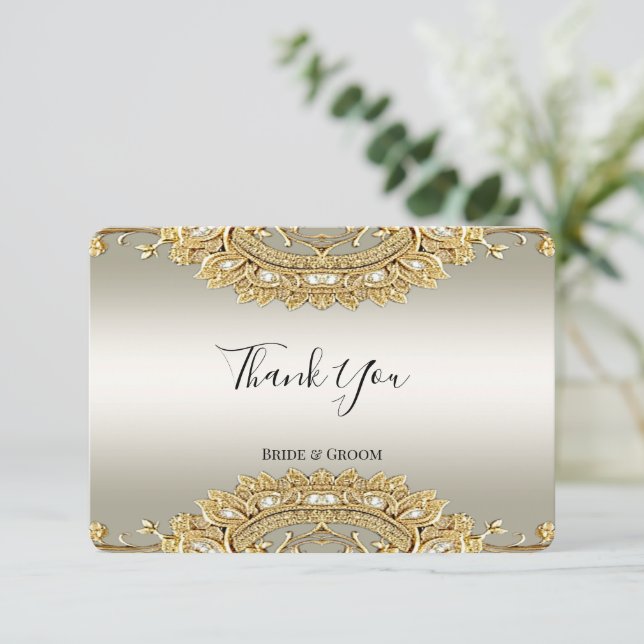 Cartões de agradecimentos de Ornamentado Dourado (Em pé/Frente)
