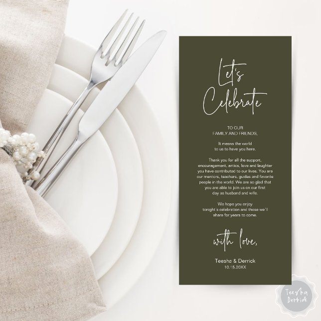Cartões de agradecimentos de Partido Janto de Defi (Modern Wedding Place Setting Dinner Party Thank You Card in Olive Green)
