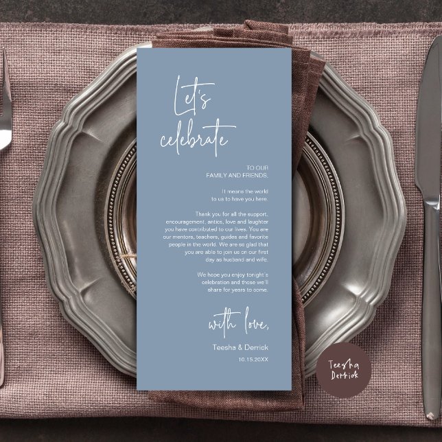 Cartões de agradecimentos de Partido Janto de Defi (Modern Wedding Dinner Place Setting Dinner Party Thank You Card, in Dusty Blue)