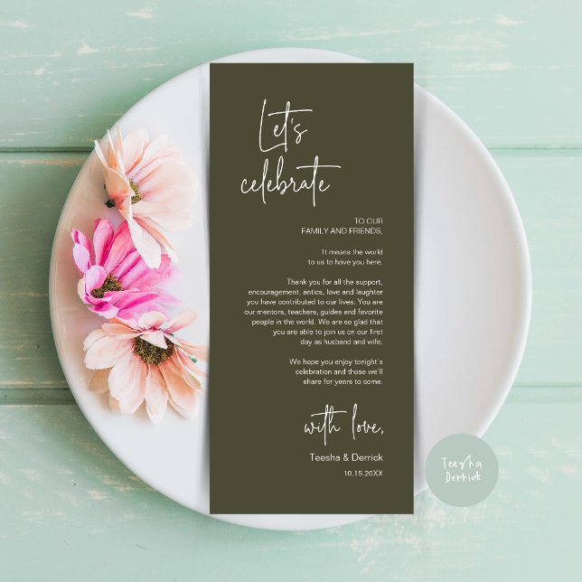 Cartões de agradecimentos de Partido Janto de Defi (Modern Wedding Dinner Place Setting Dinner Party Thank You Card, in Olive Green)