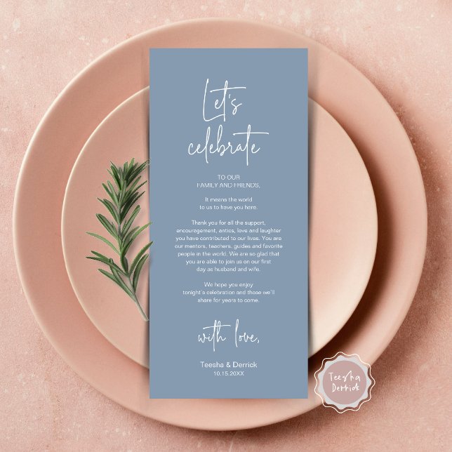 Cartões de agradecimentos de Partido Janto de Defi (Let's Celebrate, Wedding Dinner Place Setting Thank You Card, Modern Plate Decor, in Dusty Blue)