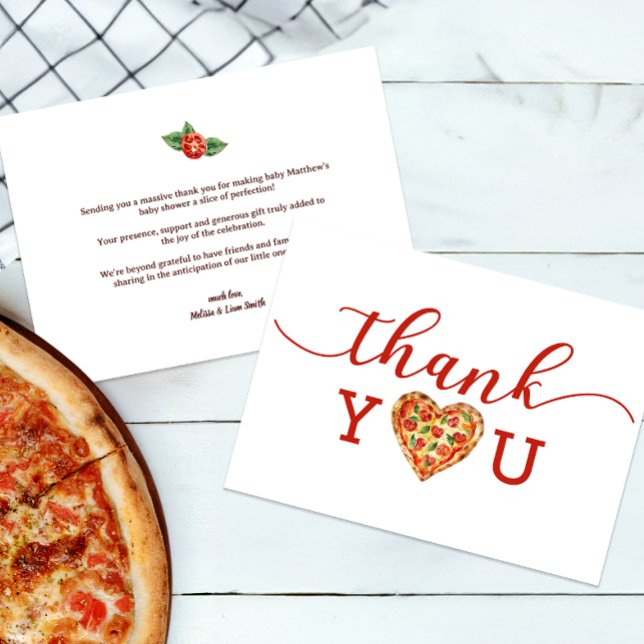 Cartões de agradecimentos de pizza Chá de fraldas  (Personalized Pizza Themed Thank You Card)