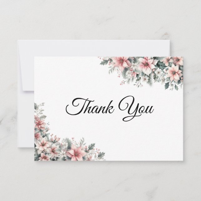 Cartões de agradecimentos de Poinsettia Rosa (Frente)