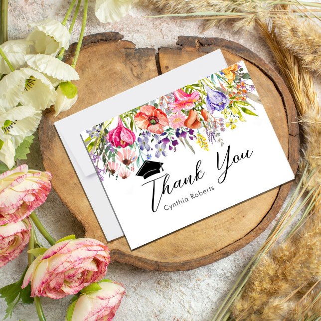 Cartões de agradecimentos de Primavera de flor sel (Colorful Wildflower Spring Thank You Card #rusticgraduation #wildflowers #springbloom #summer)