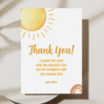 Cartões de agradecimentos de primeiro aniversario<br><div class="desc">Celebre o calor e a alegria que o seu pequeno trouxe para a sua vida com este "Aqui Vem o Sol Boho Sunshine Obrigado Convite." Abraçar as vibrações boêmicas e o encanto retrorreflector enquanto você expressa sua gratidão. A design e cores vibrantes inspiradas no sol trazem uma sensação de felicidade...</div>