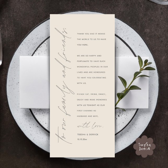 Cartões de agradecimentos de Recepção de Casamento (Elegant Wedding Reception Thank You Card for Guest Dinner Dancing in Cream Grey)
