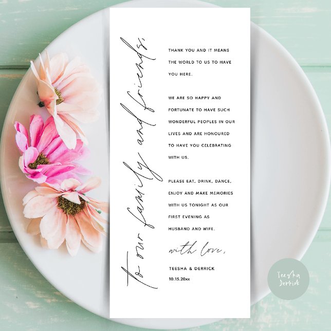 Cartões de agradecimentos de Recepção de Casamento (Elegant Wedding Reception Thank You Card for Guest Dinner Dancing in Black White)