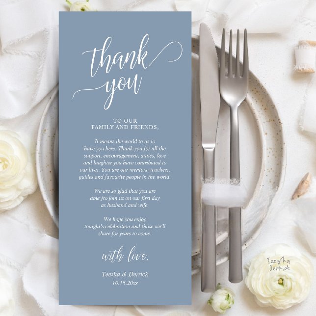 Cartões de agradecimentos de Recepção de casamento (Modern Classy Wedding Dinner Thank You Card Reception brunch lunch in dusty blue)