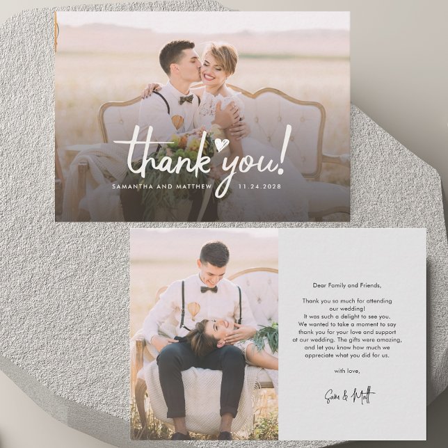 Cartões de agradecimentos de Script de Fotos de Ca (Elegant Wedding Photos Script Thank You Card)