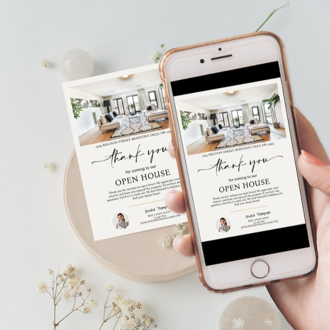 Cartões de agradecimentos de Script Open House do  (Photo Real Estate Open House Script Thank You Card)