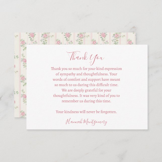 Cartões de agradecimentos de Simpatia Funeral de C (Frente/Verso)