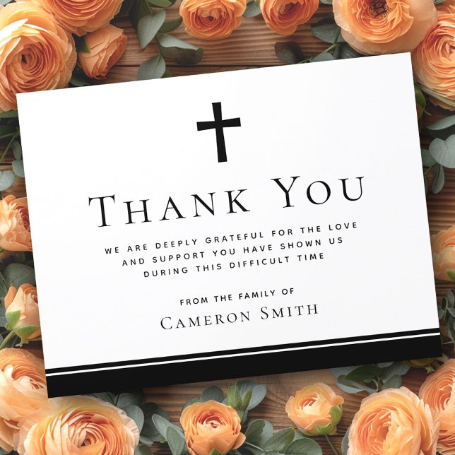 Cartões de agradecimentos de simpatia pela cruz cr (Christian cross funeral sympathy thank you card)