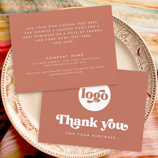 Cartões de agradecimentos de terracotta de adição  (Retro boho add logo terracotta thank you card)