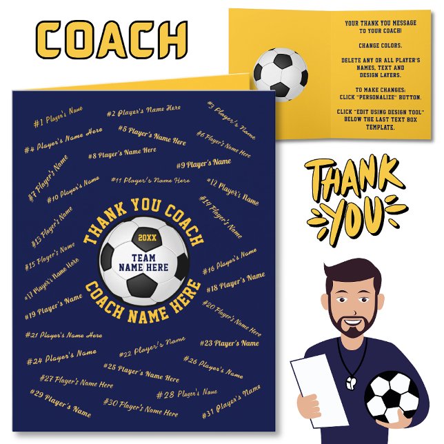 Cartões de agradecimentos de treinador personaliza (Soccer Coach Thank You Card. Cheap soccer coach gift ideas. Soccer coach card. )