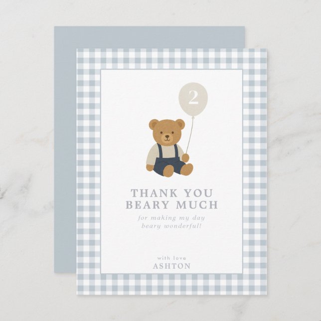 Cartões de agradecimentos De Urso De Teddy Gingham (Frente/Verso)