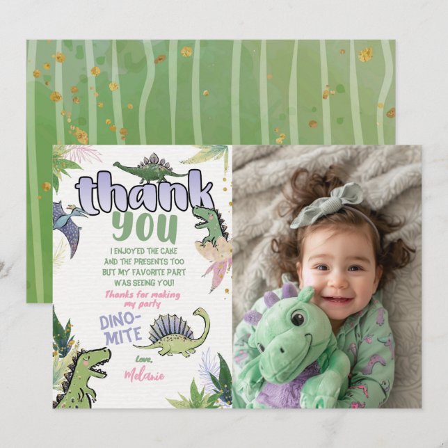 Cartões de agradecimentos Dinossauro (Frente/Verso)