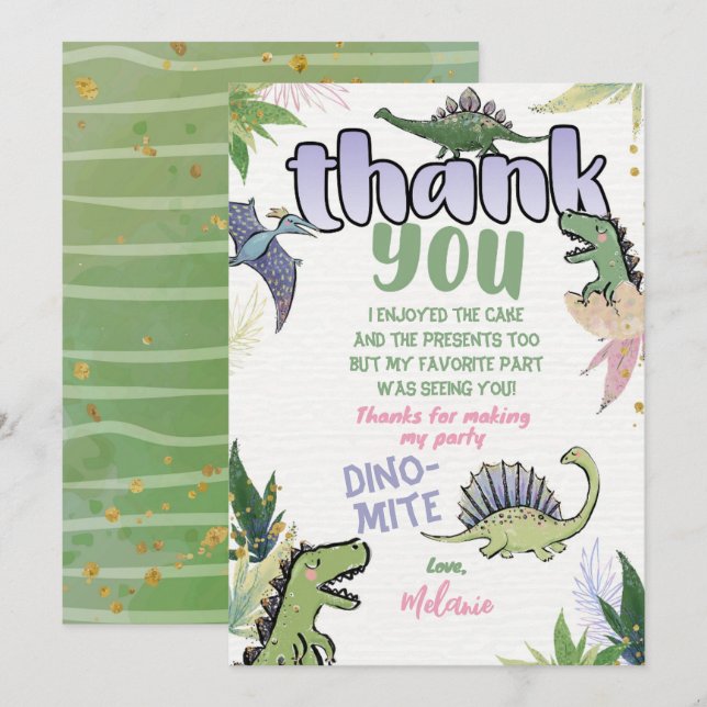 Cartões de agradecimentos Dinossauro (Frente/Verso)