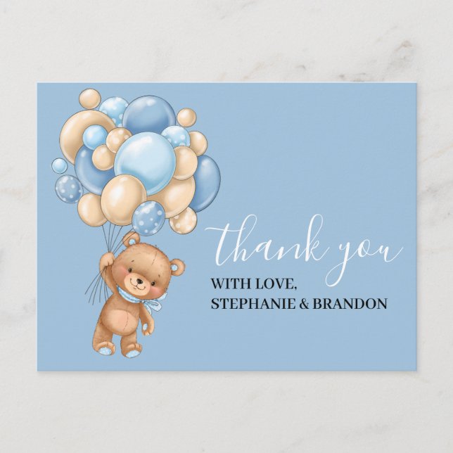 Cartões de agradecimentos do Balão AZUL do Urso de (Frente)