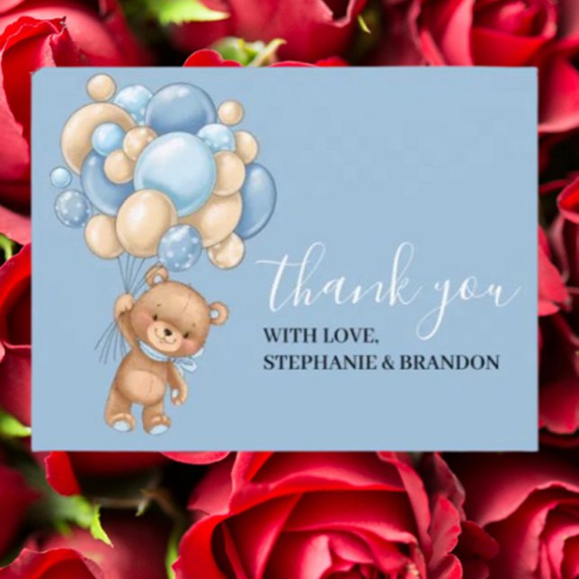 Cartões de agradecimentos do Balão AZUL do Urso de (Express heartfelt gratitude with our Teddy Bear BLUE Balloon Thank You Card.)