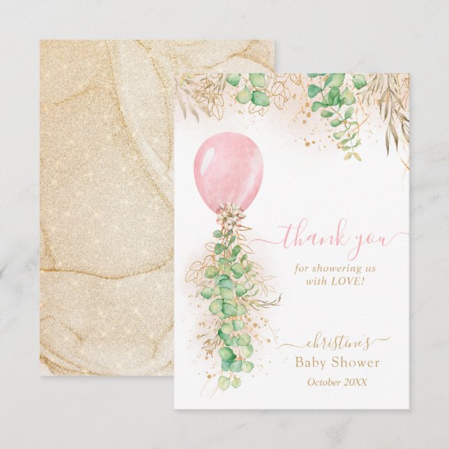 Cartões de agradecimentos do Balão Eucalyptus Rosa (Frente/Verso)