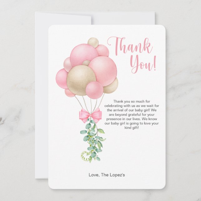 Cartões de agradecimentos do balão rosa minimalist (Frente)