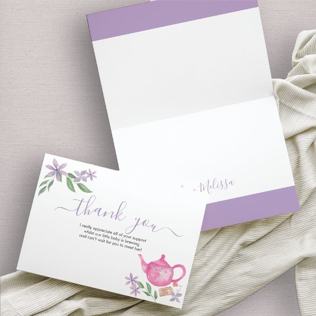 Cartões de agradecimentos do bule de chá rosa-clar (Cute teapot thank you card in Lavender and Pink )
