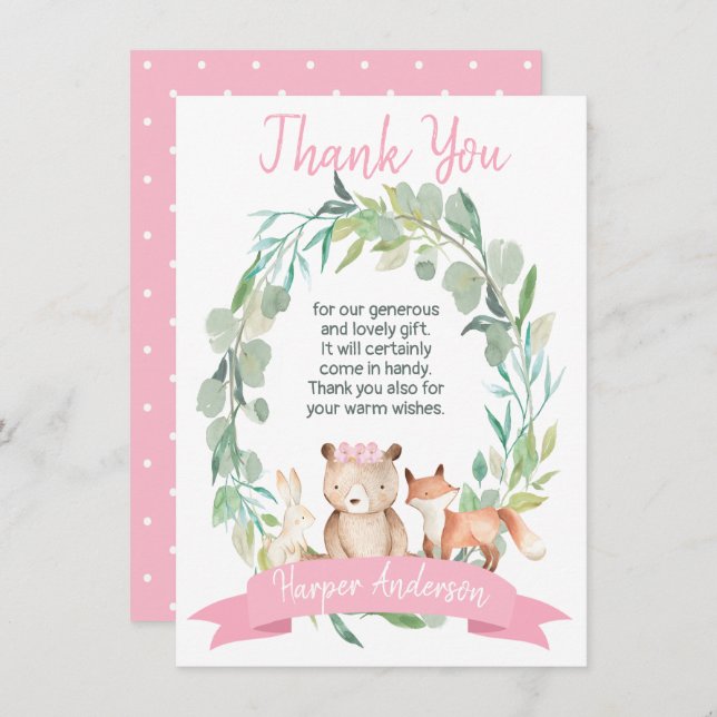 Cartões de agradecimentos do chá de fraldas da (Frente/Verso)