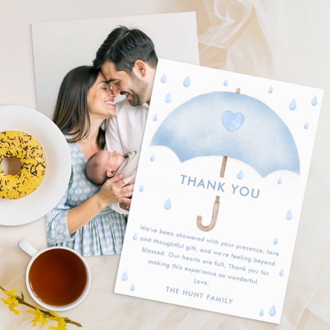 Cartões de agradecimentos do Chá de fraldas de bor (Blue Umbrella Thank You Card)