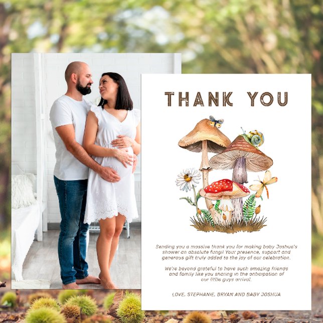 Cartões de agradecimentos do Chá de fraldas do ban (Mushroom Baby Shower Thank You Card)