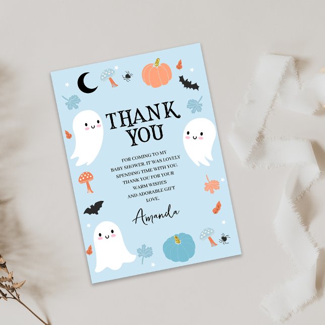 Cartões de agradecimentos do Chá de fraldas do Dia (Blue Halloween Baby Shower Thank You Card Boy Fall Halloween Baby Shower Card Instant Download)