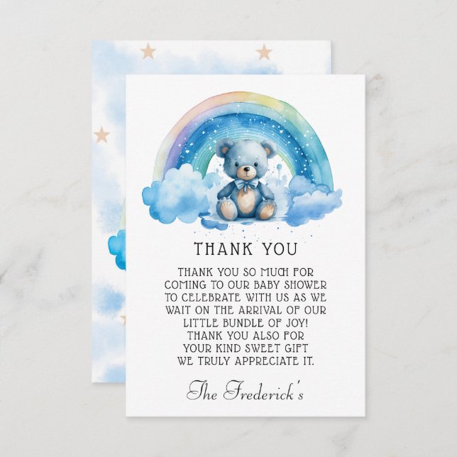 Cartões de agradecimentos do Chá de fraldas do Urs (Frente/Verso)