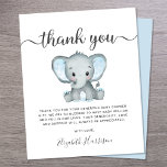 Cartões de agradecimentos do Chá de fraldas Elefan<br><div class="desc">Cartões de agradecimentos bonito e econômico com "obrigado você" em um roteiro de cinza com balas e uma aquarela azul de elefante para bebês. Por baixo, você pode personalizar facilmente seu obrigado, enviando uma mensagem em uma simples topografia de cinza ou deixando vazio para uma nota manuscrita. Este papel semirbrilhante...</div>