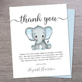 Cartões de agradecimentos do Chá de fraldas Elefan