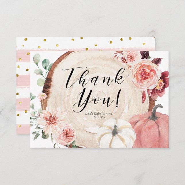 Cartões de agradecimentos do Chá de fraldas Pumpki (Frente/Verso)