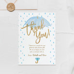 Cartões de agradecimentos do Chá de fraldas Umbrel<br><div class="desc">Adquira este modelo editável e aproveite o Cartões de agradecimentos de guarda-chuva azul de alta qualidade! Design cor-de-rosa. Convites para Bebê-Chuveiro Preparados para Meninos.</div>