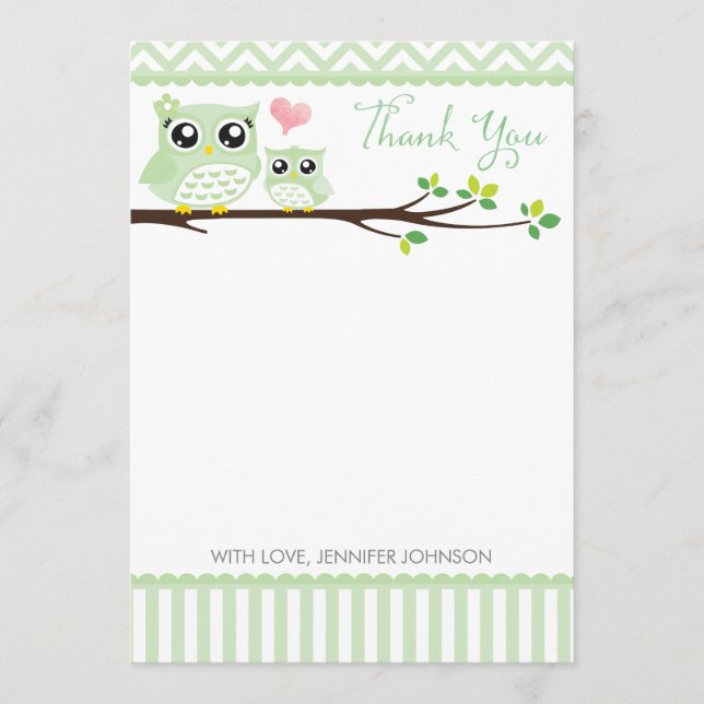 Cartões de agradecimentos do Chá de fraldas | Verd (Frente)