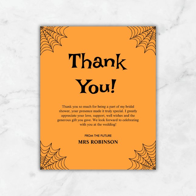 Cartões de agradecimentos do Chá de panela Orange  (Budget Orange She Found Her Boo Halloween Bridal Shower Thank You Card  )