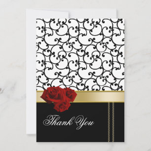 Cartões de agradecimentos do damask rosa vermelha