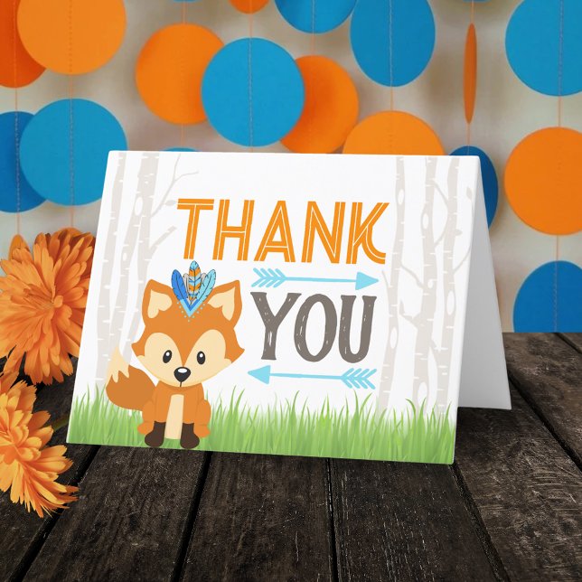 Cartões de agradecimentos do Partido Florestal Sel (Tribal Woodland Forest Fox Folding Thank You Cards)