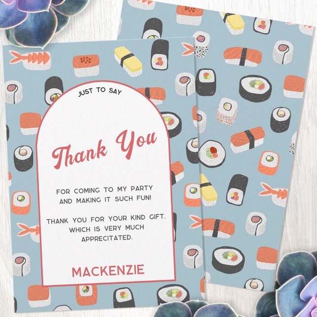 Cartões de agradecimentos do Partido Sushi (Japanese sushi themed personalized thank you card with custom text)