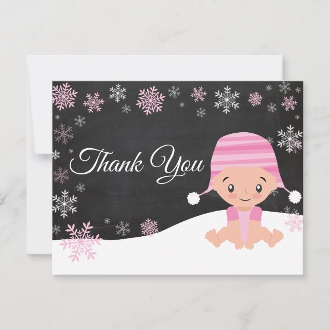 Cartões de agradecimentos do rosa do floco de neve (Frente)