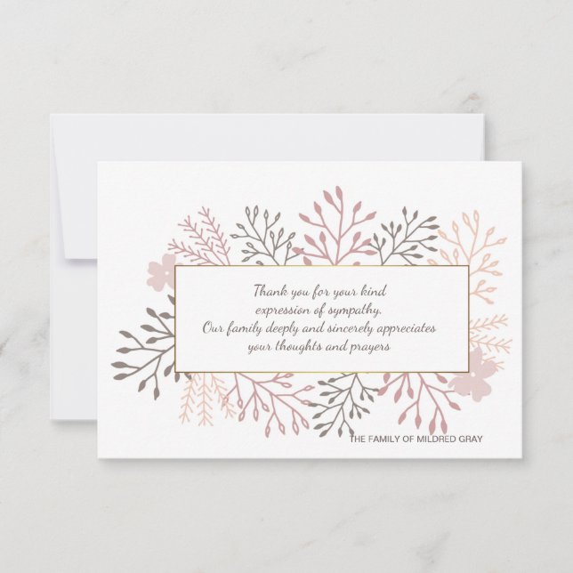 Cartões de agradecimentos doces do falecimento da (Frente)