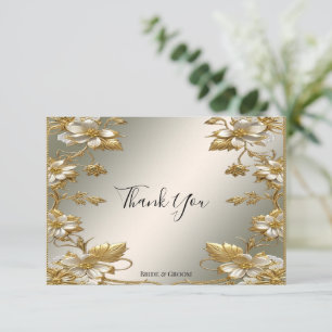Cartões de agradecimentos Dourado branco Floral