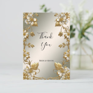 Cartões de agradecimentos Dourado branco Floral