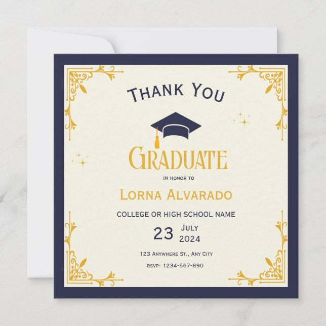 Cartões de agradecimentos Dourado de Graduação da  (Frente)