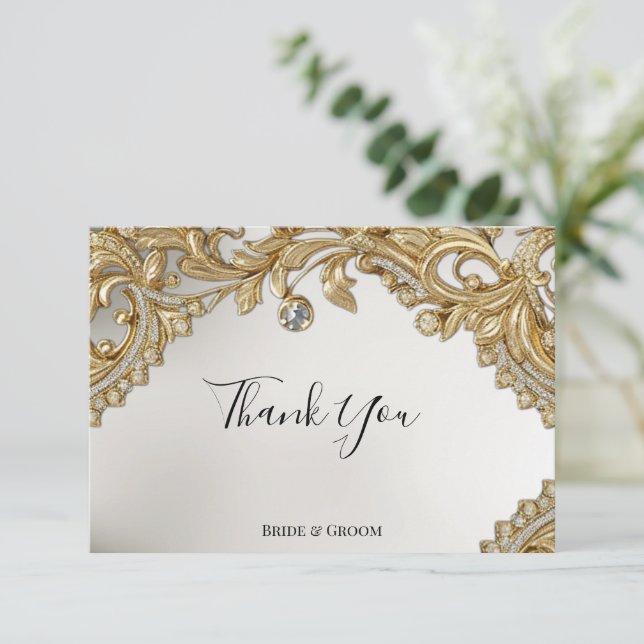 Cartões de agradecimentos Dourado decorativo (Em pé/Frente)