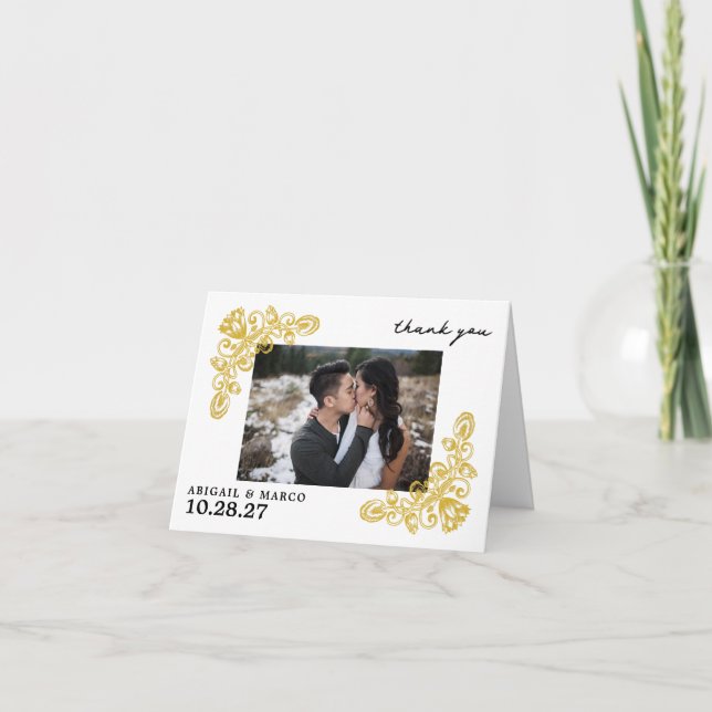 Cartões de agradecimentos Dourado Vintage (Frente)